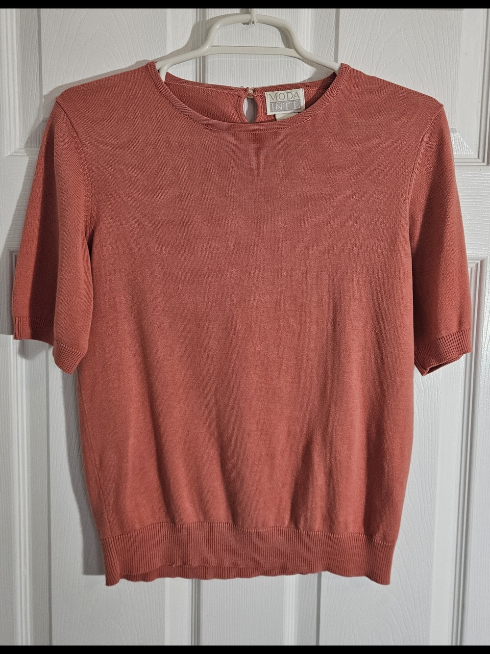 Moda Womans Small Salmon Pink Short Sleeve Knit Pullover